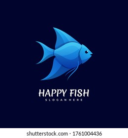Vector Logo Illustration Happy Fish Gradient Colorful Style.