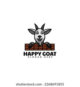 Vector Logo Illustration Happy Goat Mascot Cartoon Style.