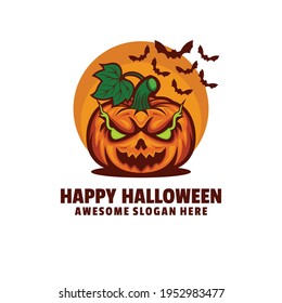 Vector Logo Illustration Happy Halloween Mascot Cartoon Style.