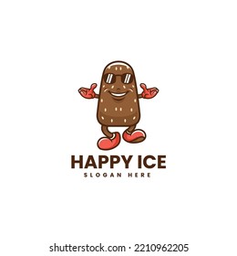 Ilustración con el logotipo del vector Feliz Estilo de la caricatura de la mascota de hielo