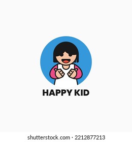 Vector Logo Illustration Happy Kid Mascot Cartoon Style.