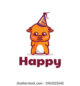 Vector Logo Illustration Happy Mascot Cartoon Style.
