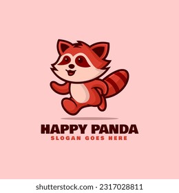 Vector Logo Illustration Happy Panda Mascot Cartoon Style.