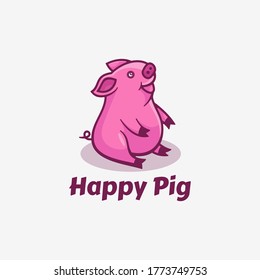 Vektorlogo Illustration glücklich Schwein Simple Mascot Style.
