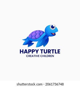 Vector Logo Illustration Happy Turtle Gradient Colorful Style.