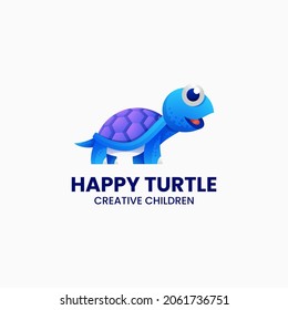 Vector Logo Illustration Happy Turtle Gradient Colorful Style.