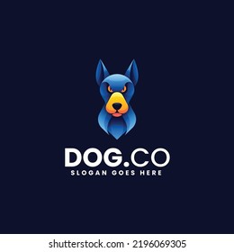 Vector Logo Illustration Head Dog Gradient Colorful Style.