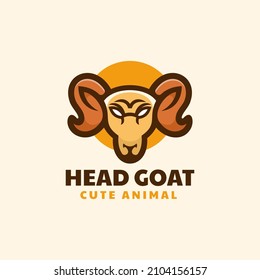 Vector Logo Illustration Head Goat Simple Mascot Style.