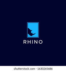 Vector Logo Illustration Head Rhino With Box Negative Space