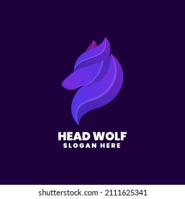 Vector Logo Illustration Head Wolf Gradient Colorful Style 