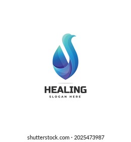 Vector Logo Illustration Healing Bird Gradient Colorful Style.