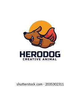 Vector Logo Illustration Hero Dog Mascot Cartoon Style.