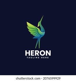 Vector Logo Illustration Heron Gradient Colorful Style.