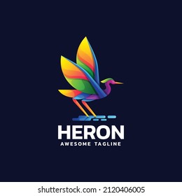 Vector Logo Illustration Heron Gradient Colorful Style.