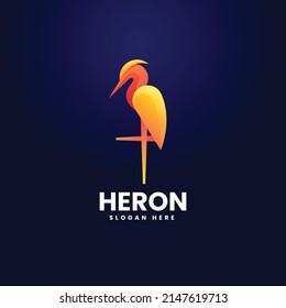 Vector Logo Illustration Heron Gradient Colorful Style.
