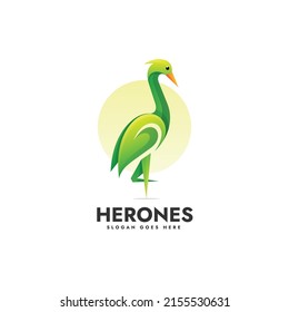 Vector Logo Illustration Heron Gradient Colorful Style.