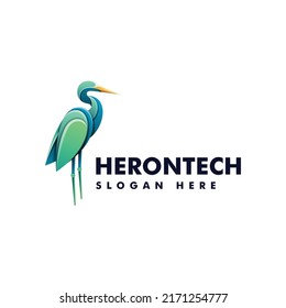 Vector Logo Illustration Heron Gradient Colorful Style.