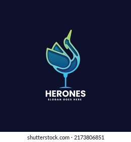 Vector Logo Illustration Heron Gradient Line Art Style.