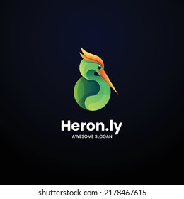 Vector Logo Illustration Heron Gradient Colorful Style.