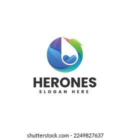 Vector Logo Illustration Heron Gradient Colorful Style.