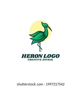 Vector Logo Illustration Heron Simple Mascot Style.