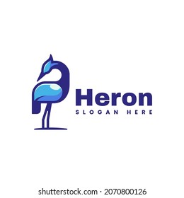 Vector Logo Illustration Heron Simple Mascot Style.