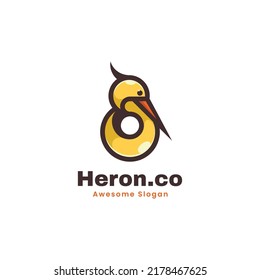Vector Logo Illustration Heron Simple Mascot Style