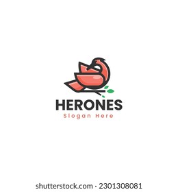 Vector Logo Illustration Heron Simple Mascot Style.