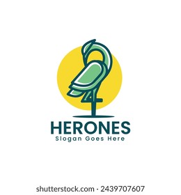 Vector Logo Illustration Heron Simple Mascot Style