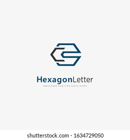 Vector Logo Illustration Hexagon Letter C and S Flat Color Geometric