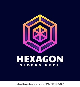 Vector Logo Illustration Hexagon Line Art Gradient Style.