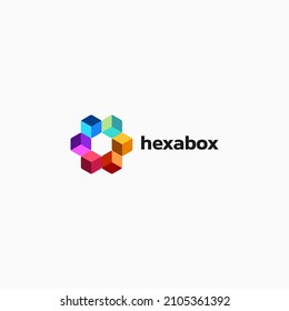 Vector Logo Illustration Hexagon Simple Colorful Style.
