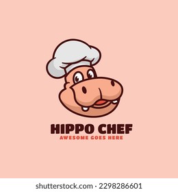 Vector Logo Illustration Hippo Chef Mascot Cartoon Style.