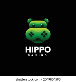 Vector Logo Illustration Hippo Gaming Gradient Colorful Style.