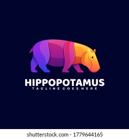 Vector Logo Illustration Hippo Gradient Colorful Style.