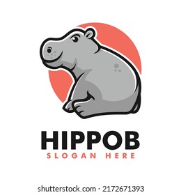 Vector Logo Illustration Hippo Mascot Cartoon Style.