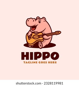 Vector Logo Illustration Hippo Mascot Cartoon Style.