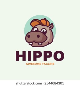 Ilustração de logotipo de vetor Hippo Mascote Estilo de Desenho Animado