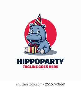 Ilustração de logotipo de vetor Hippo Party Mascot Estilo de desenho animado