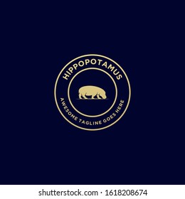 Vector Logo Illustration Hippo Vintage Badge