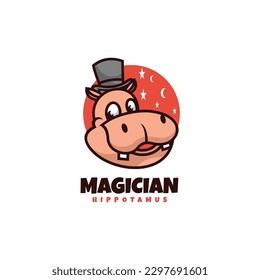 Vector Logo Illustration Hippopotamus Mascot Cartoon Style.