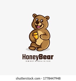 Vector Logo Illustration honey Bear Simple Mascot Style.