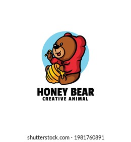Vector Logo Illustration Honey Bear Mascot Cartoon Style.