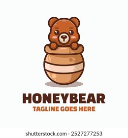 Vector Logo Illustration Honey Bear Mascot Cartoon Style