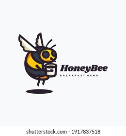 Vector Logo Illustration Honey Bee Simple Mascot Style.