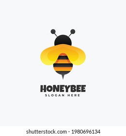 Vector Logo Illustration Honey Bee Gradient Colorful Style.