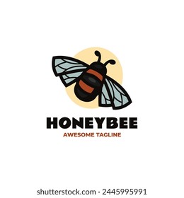 Vector Logo Illustration Honey Bee Simple Mascot Style.