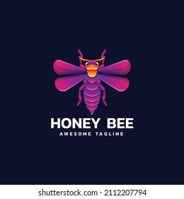 Vector Logo Illustration Honeybee Gradient Colorful Style.