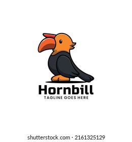 Vector Logo Illustration Horn Bill Mascot Cartoon Style.