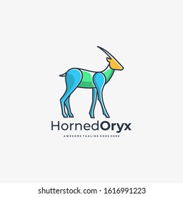 Vector Logo Illustration Horned Deer Line Art